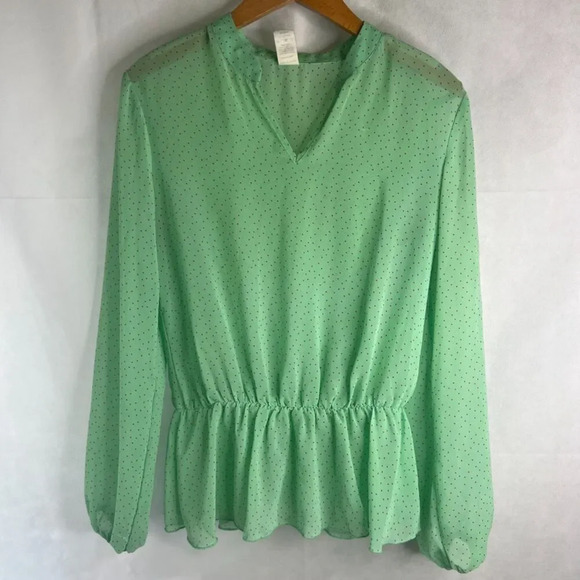 Francescas Collections Vneck Sheer Peplum Waist Polka Dot Blouse Sz MD‎ - Picture 8 of 8